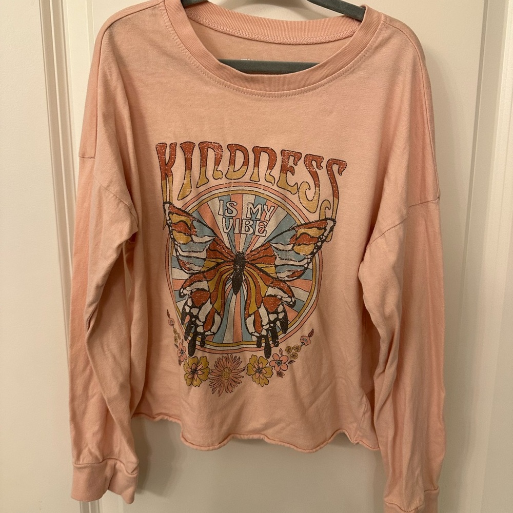 Tiny Whales 4Y Peach Long Sleeve Tee with Butterfly Design